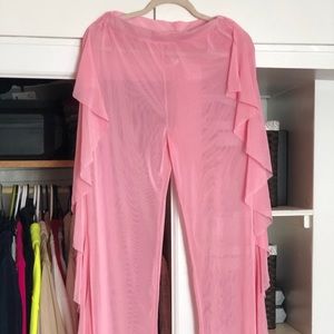 Pink sheer pants w ruffles